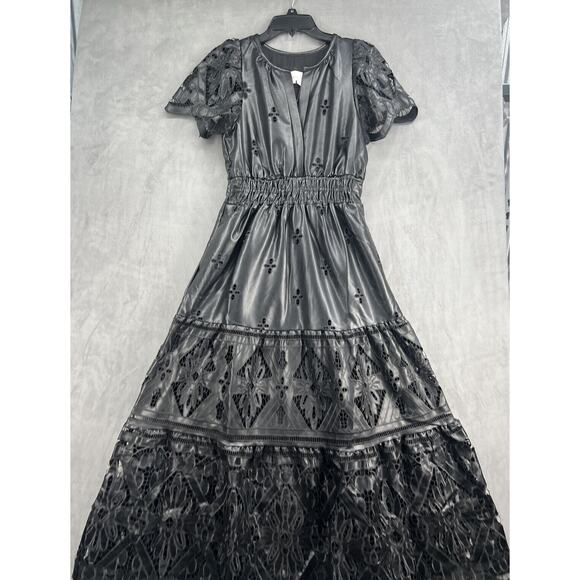 Anthropologie The Somerset Fuax Leather Edition Maxi Dress Size Small Black - Picture 4 of 16